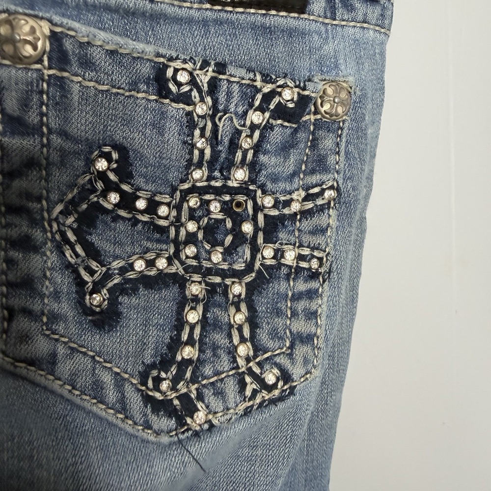 Miss Me Jeans Size 24 JP500gR Blue Studded Rhinestone Cross Boot Cut Y2K Low Ris - Picture 8 of 11